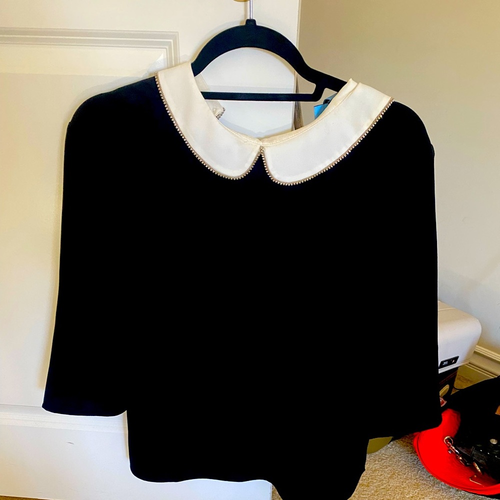 Black blouse with sequin trimmed collar